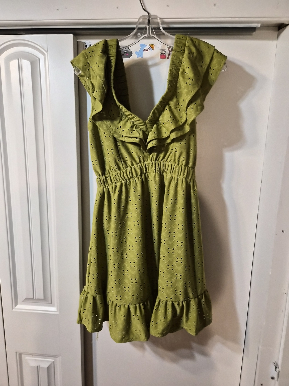 Women's Olive Eyelet Ruffle Summer Dress